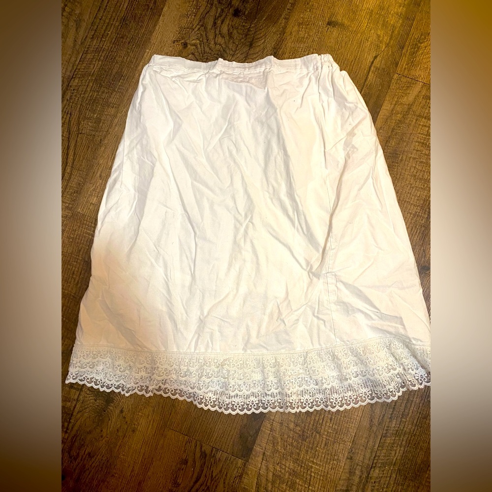 Original by Princess | Knee Length White Cotton Skirt with Lace Bottom Size Medi